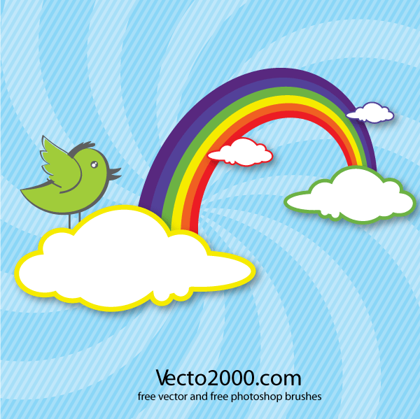 Rainbow with Clouds and Bird Vector Card Design