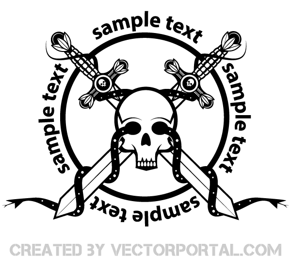 Crossed Sword With Skull Badge Vector Art