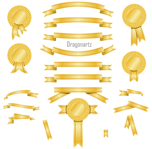 Golden Banners and Award Ribbons Free Vector