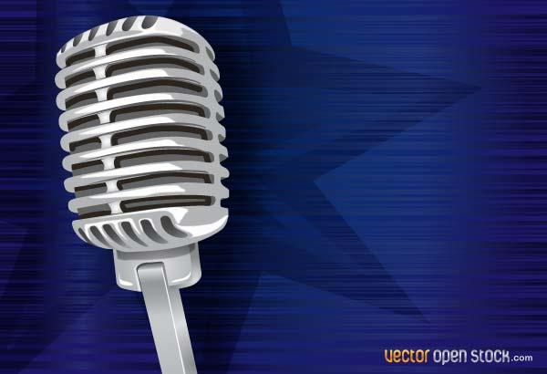Vintage Microphone on Abstract Blue Background Vector