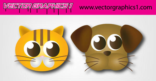 Cartoon Dog and Cat face