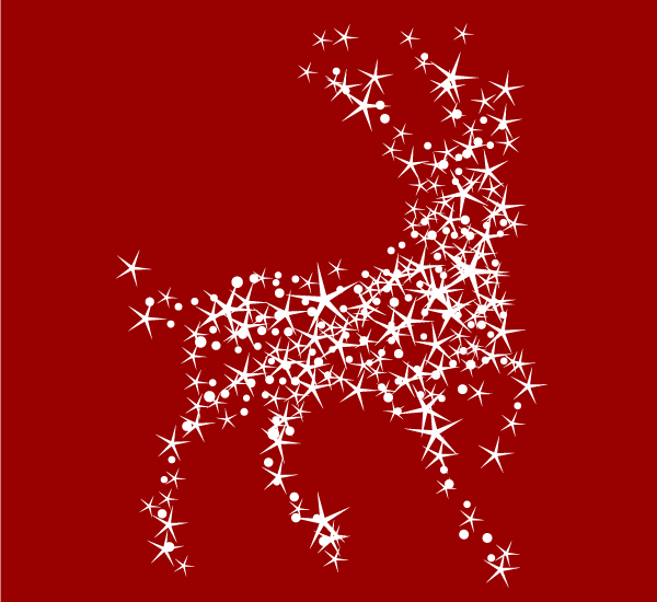 Magic Christmas Reindeer with Stars on Red Background Vector Illustration