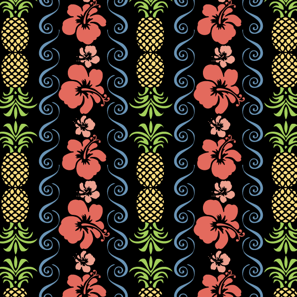 Free Hibiscus Flowers Seamless Pattern Vector with Pineapple
