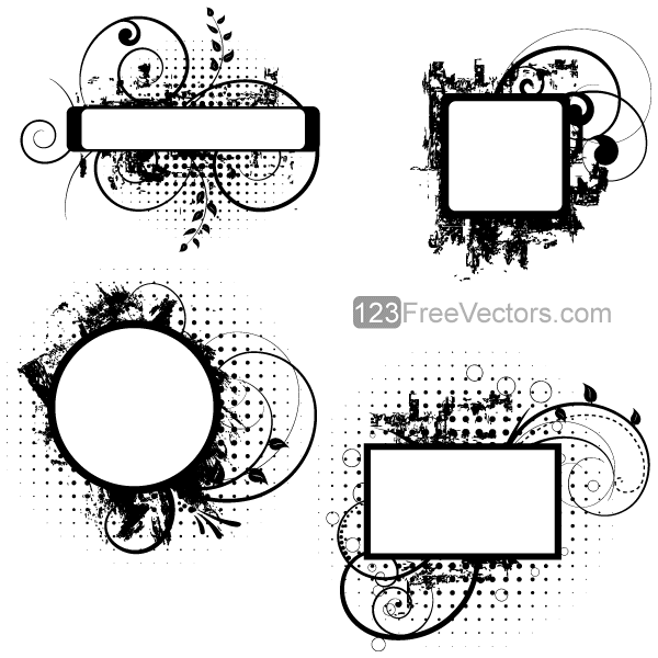Floral Grunge Frame Vector Designs