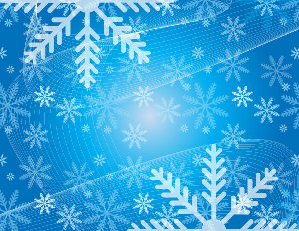 Christmas Blue Vector Background with Snowflakes and Flowing Lines