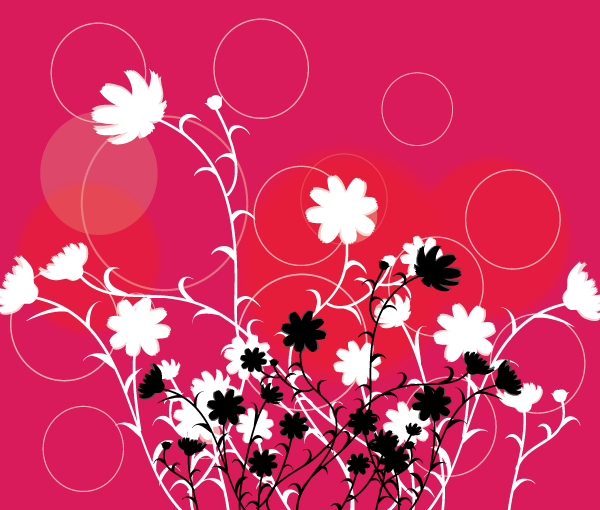 Black Flowers in Red Background Vector Free