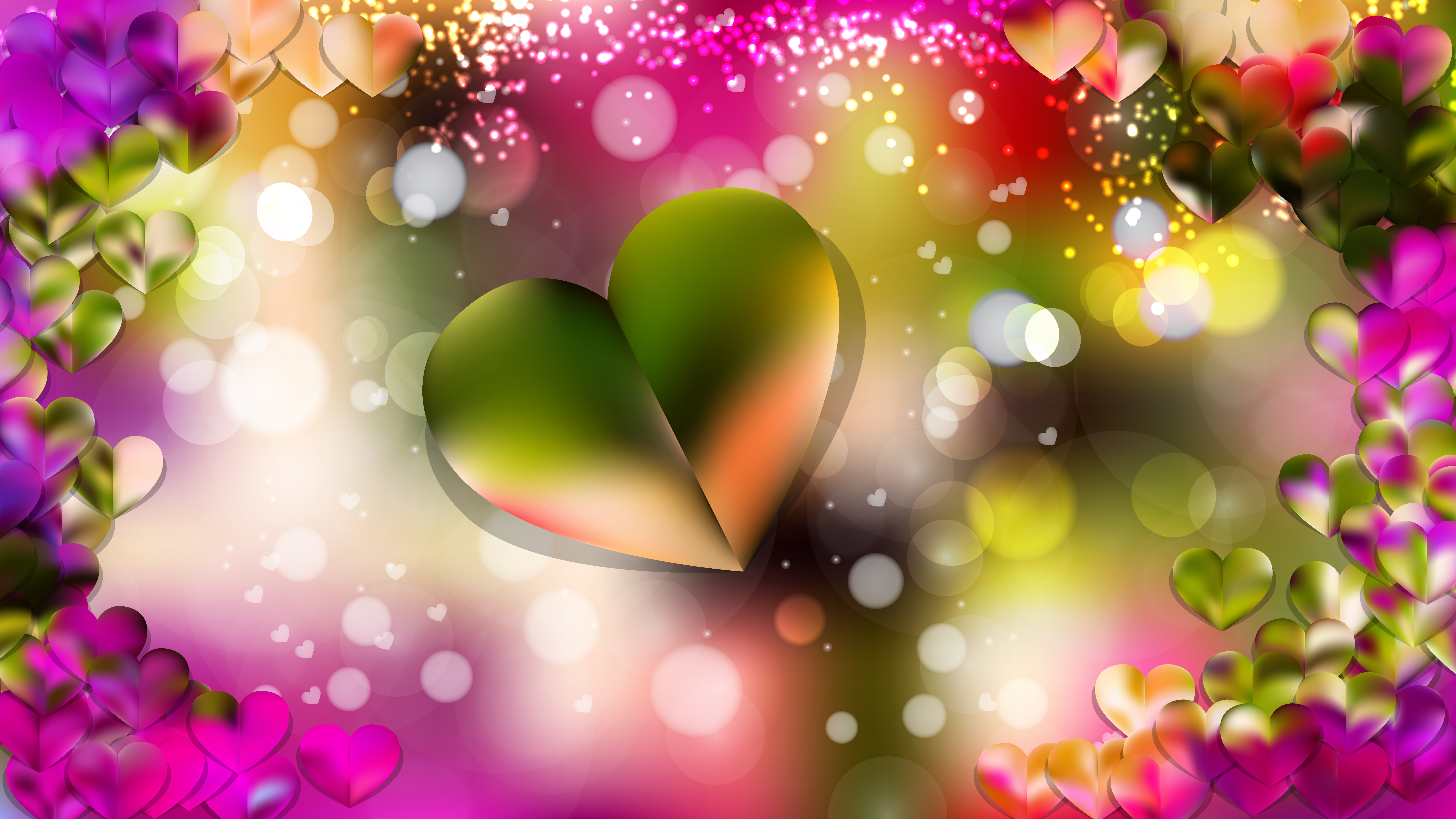 Free Pink and Green Heart Wallpaper Background