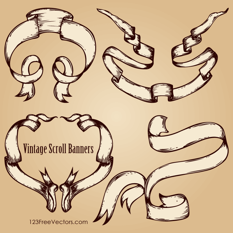 Hand Drawn Scroll Banner Old Style Vector