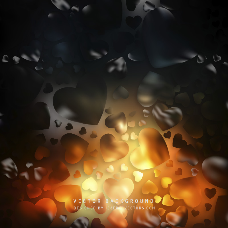 Abstract Romantic Black Orange Fire Hearts Background