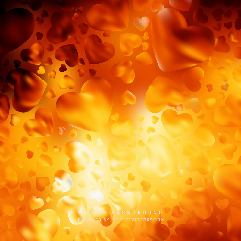 Romantic Black Orange Fire Hearts Background