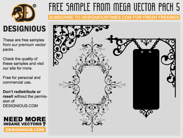 Flowers and Wrought Iron Signboard Vector Designs