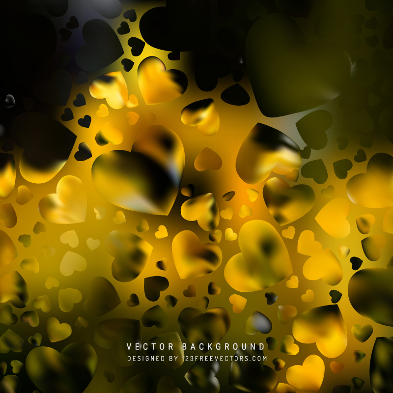Abstract Black Yellow Loving Heart Valentine Background