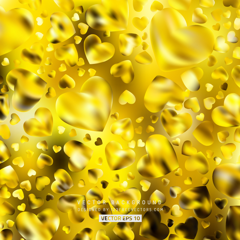 Abstract Romantic Yellow Hearts Background