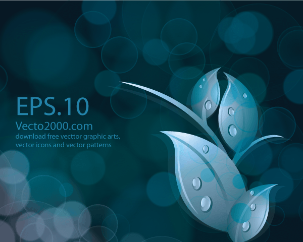 Leaves on Abstract Bokeh Dark Blue Background Vector Free