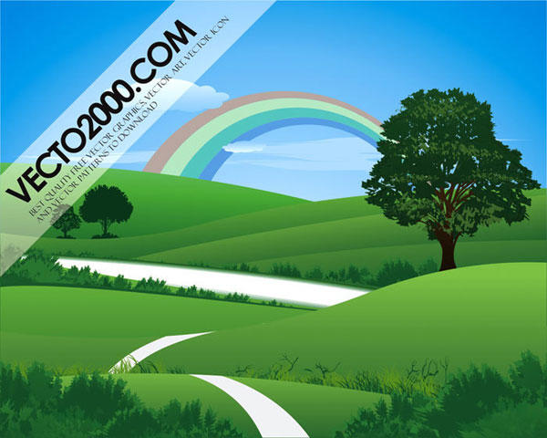 Fresh Green Landscape with Rainbow