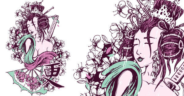 Free Vector Geisha T-shirt Design