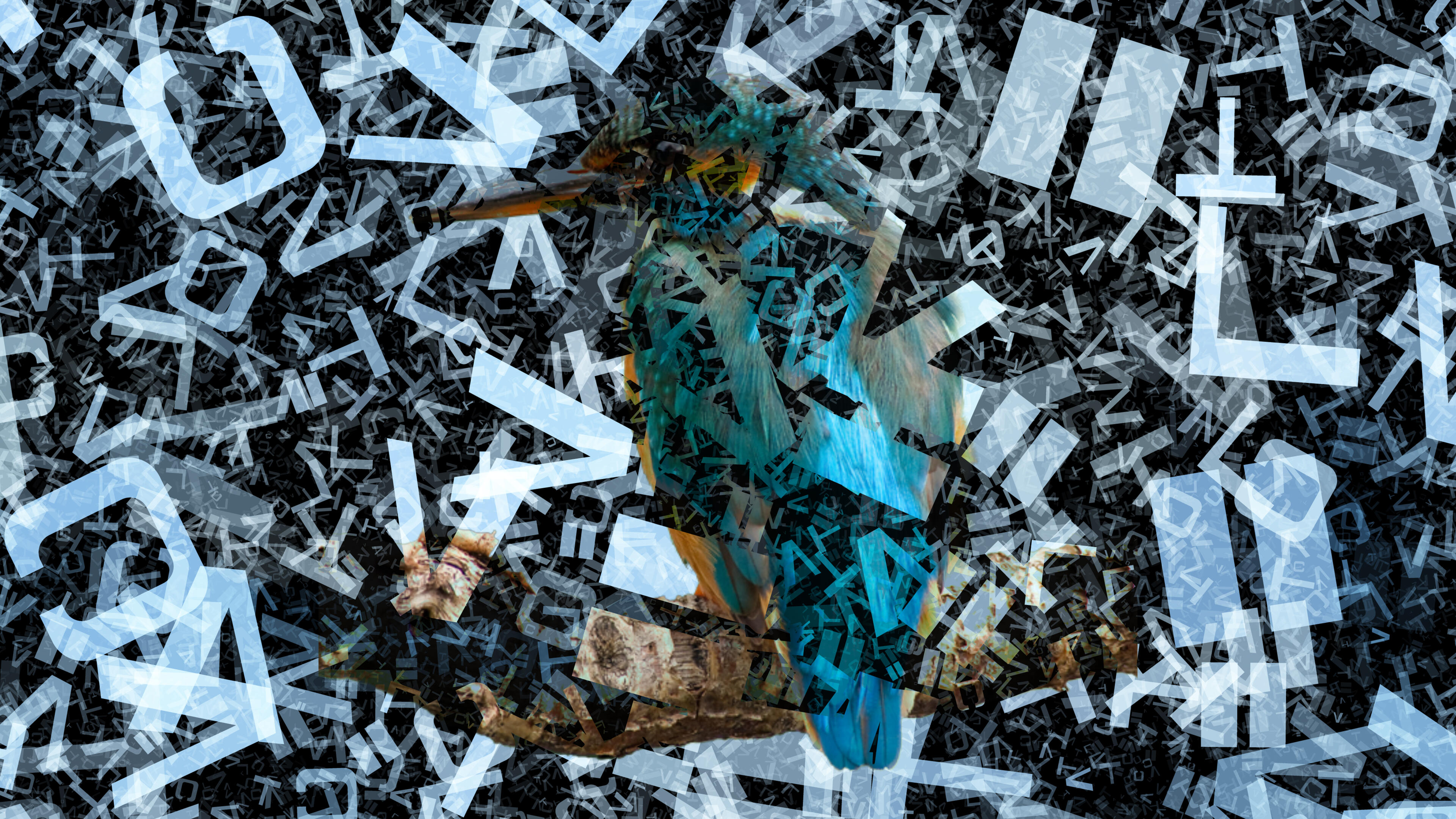 Blue Black and White Chaotic Alphabet Letters Texture