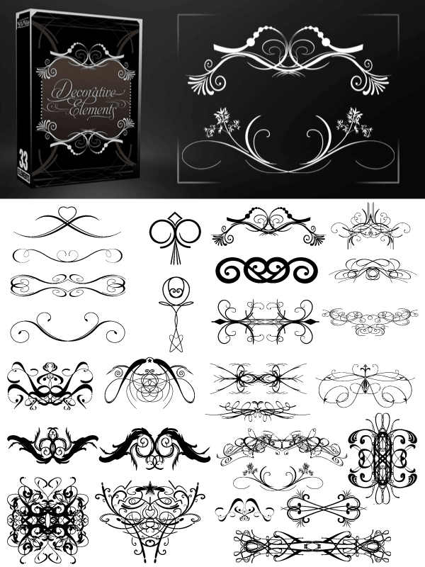 Free Decorative Elements Vectors, Brushes Pack