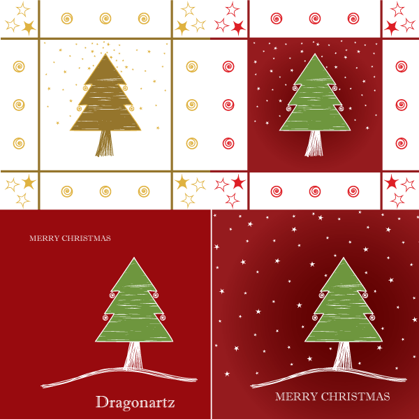 Merry Christmas Greeting Card Design with Tree and Twinkling Stars Vector