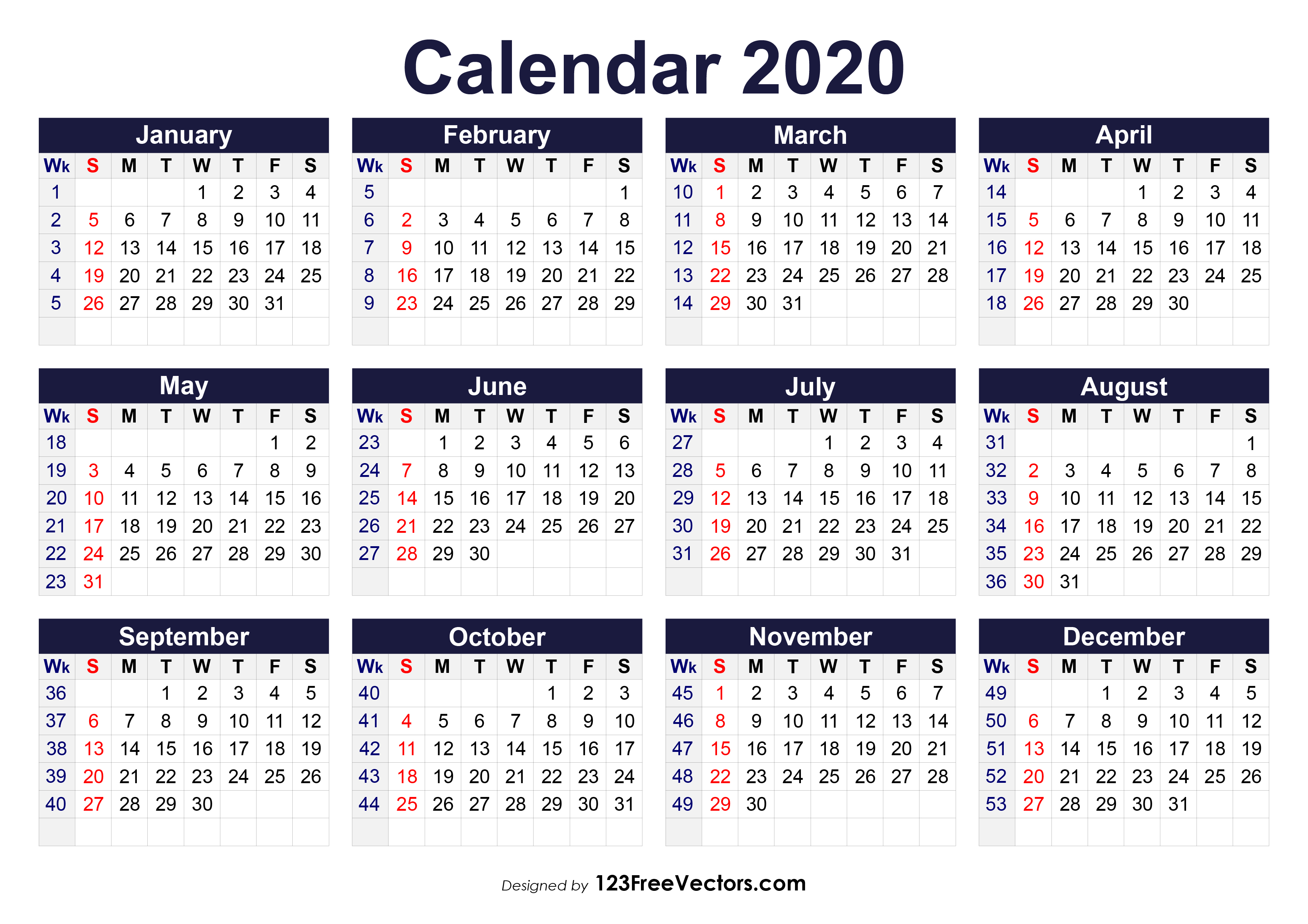 2020 And 2024 Calendar With Week Numbers Calendar 2024