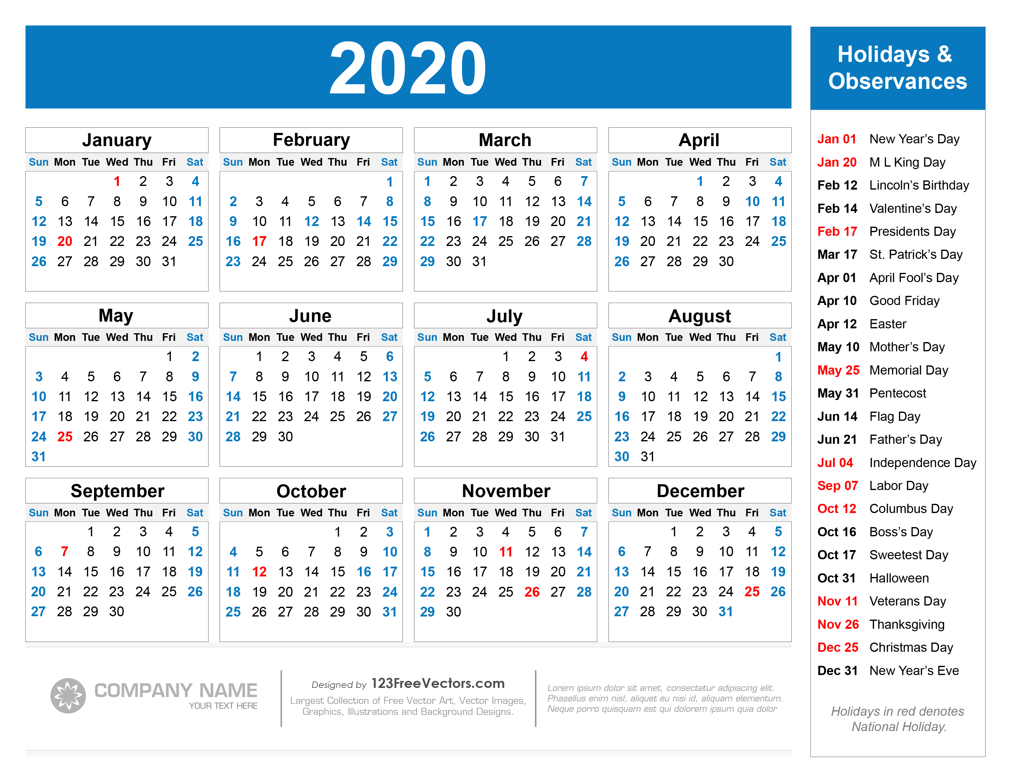 free printable christmas calendar 2020 Free Free Printable 2020 Calendar With Holidays free printable christmas calendar 2020