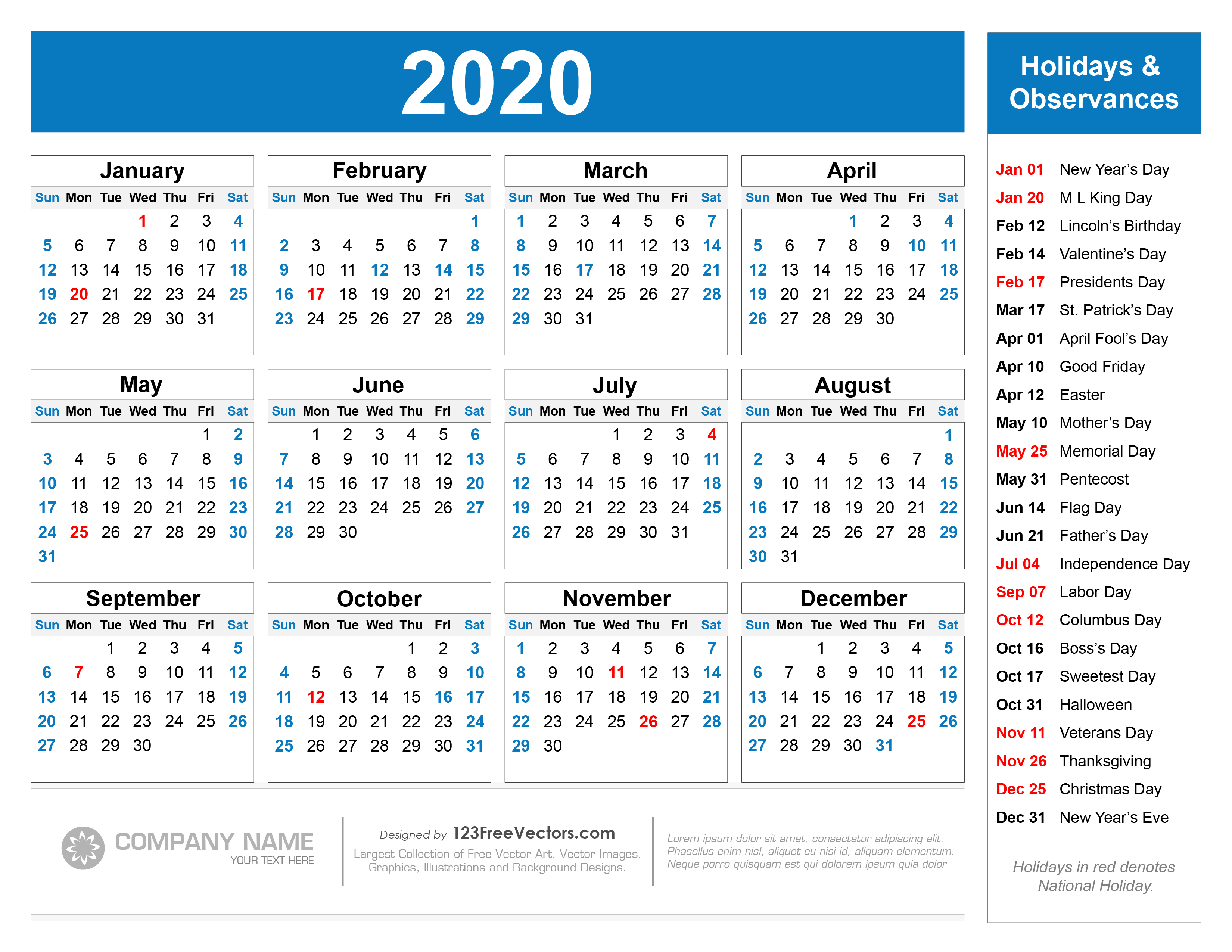 20201 Calendar With Holidays - Brear Gwenette