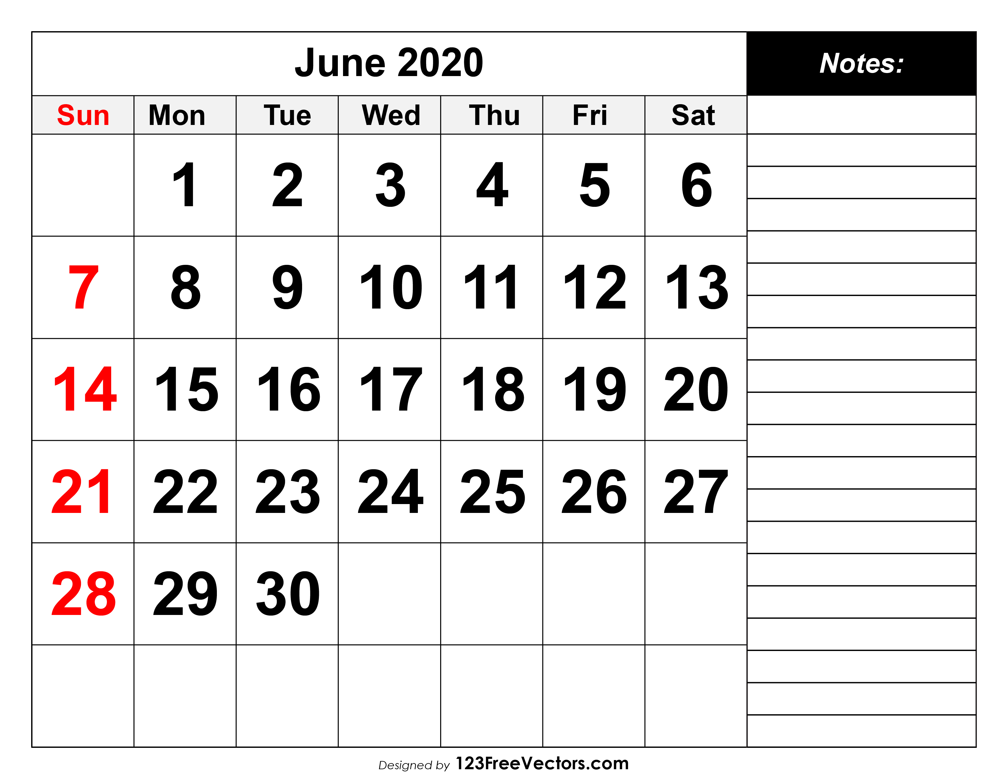 June 2020 Printable Calendar