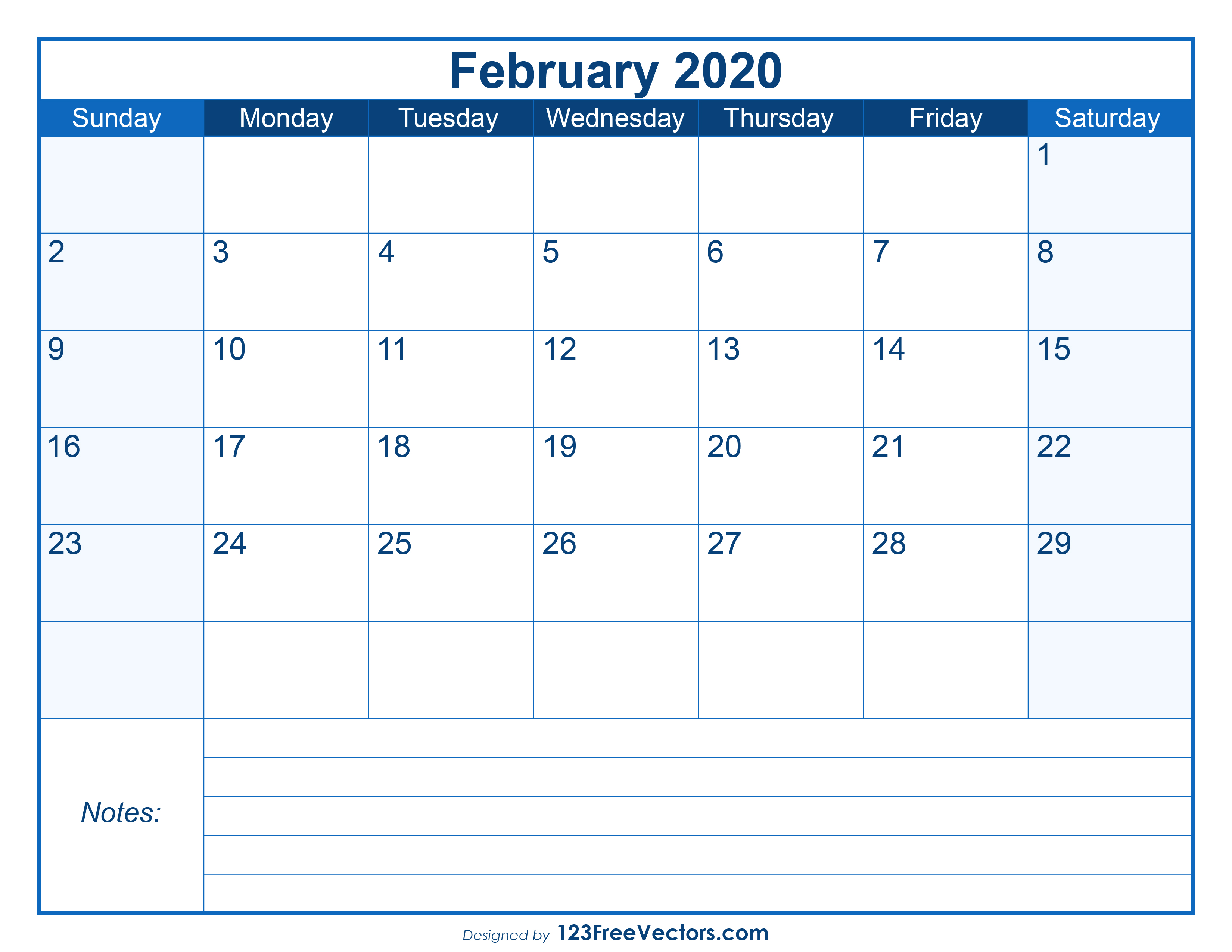 Free Blank Printable February Calendar 2020