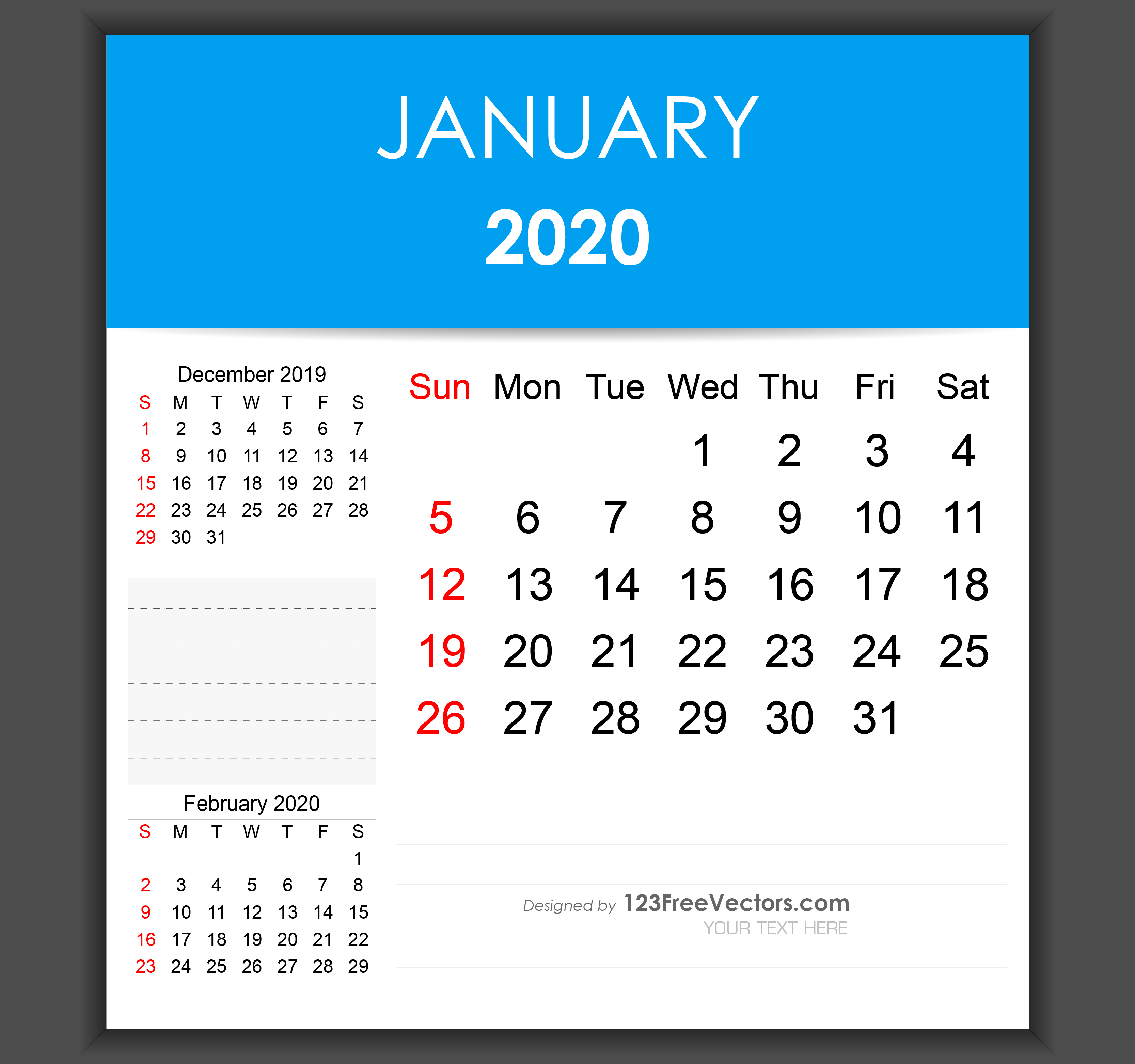Free Editable January 2020 Calendar Template