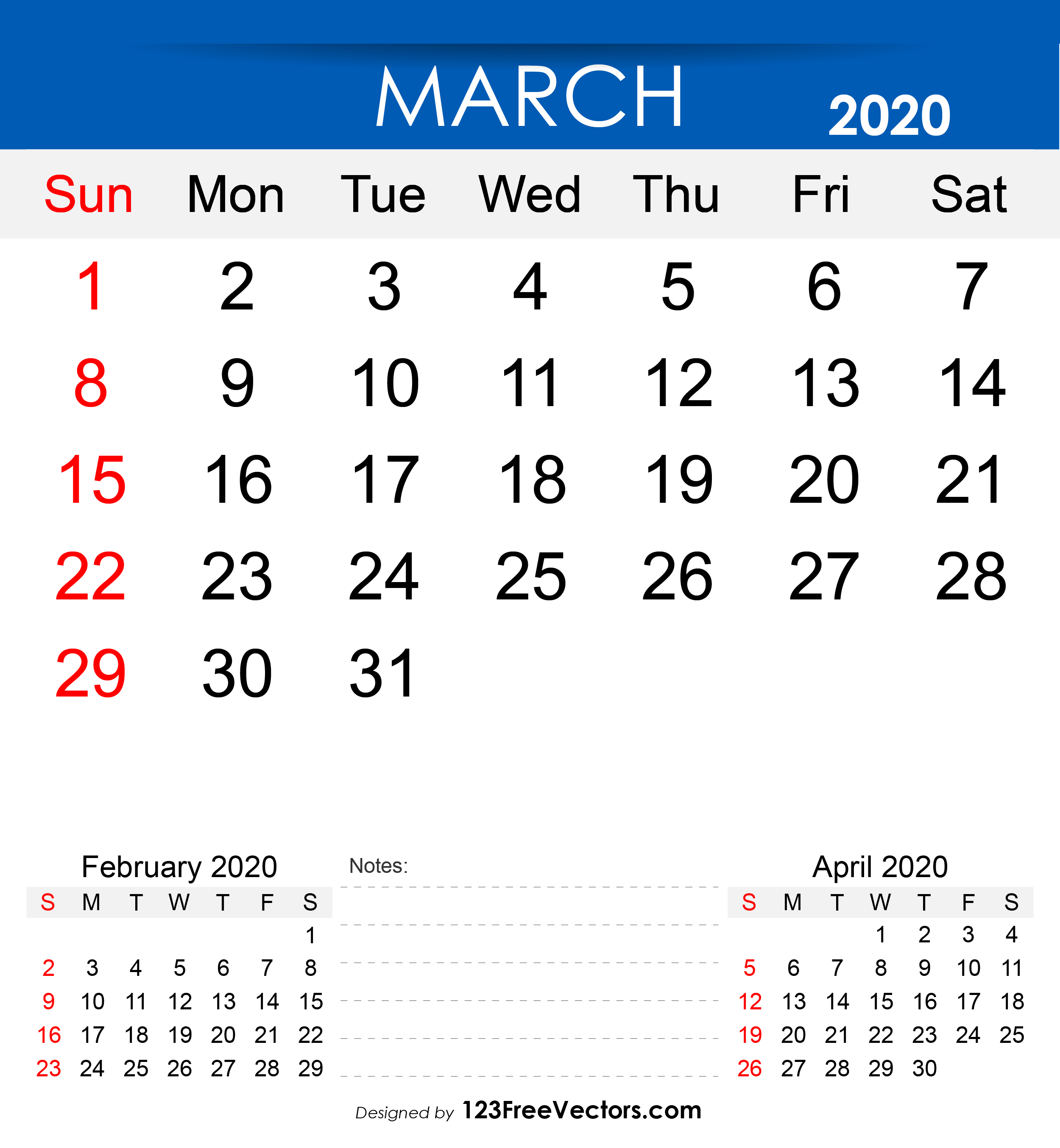 Free Free Printable March 2020 Calendar