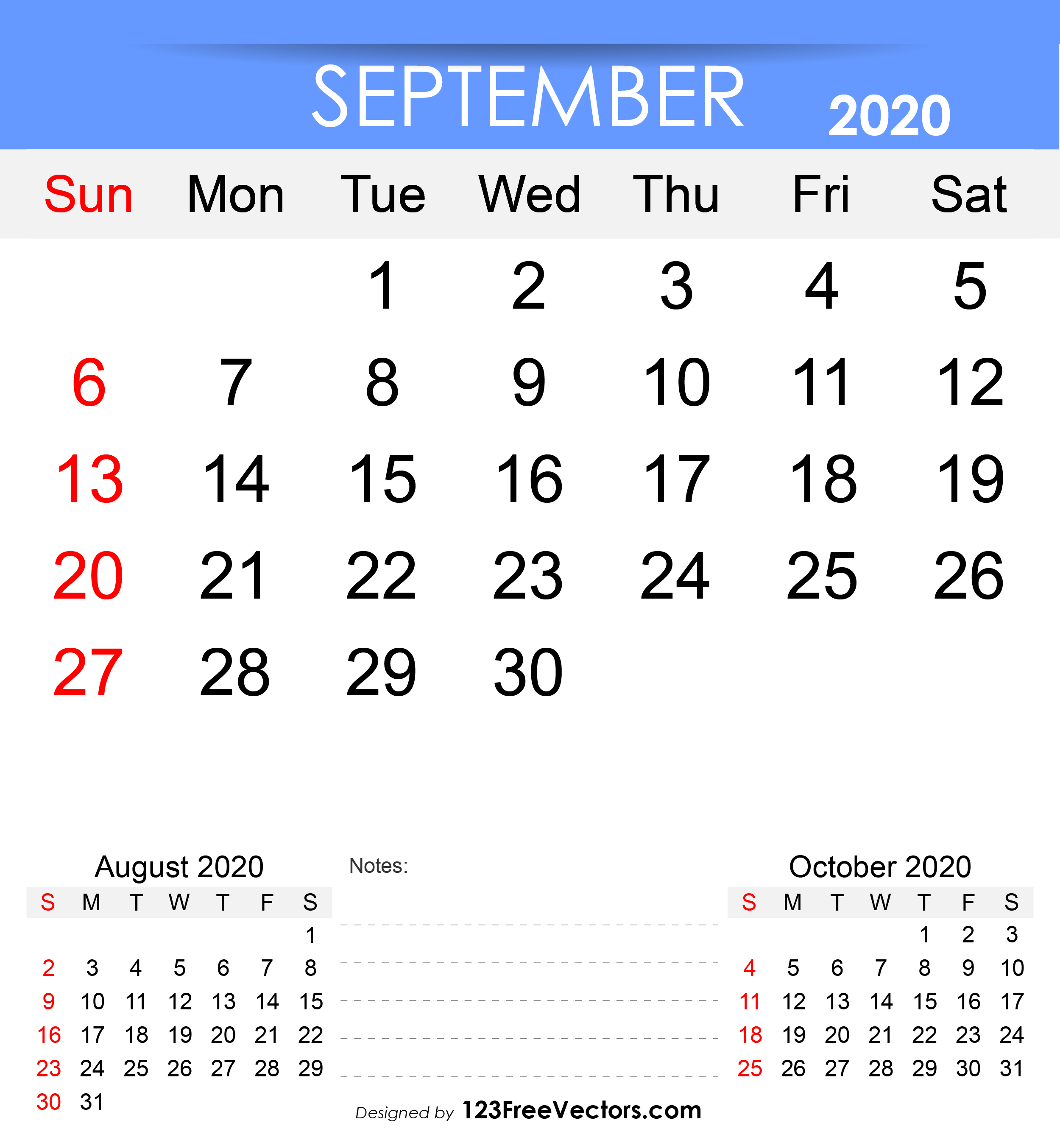Free Free Printable September 2020 Calendar