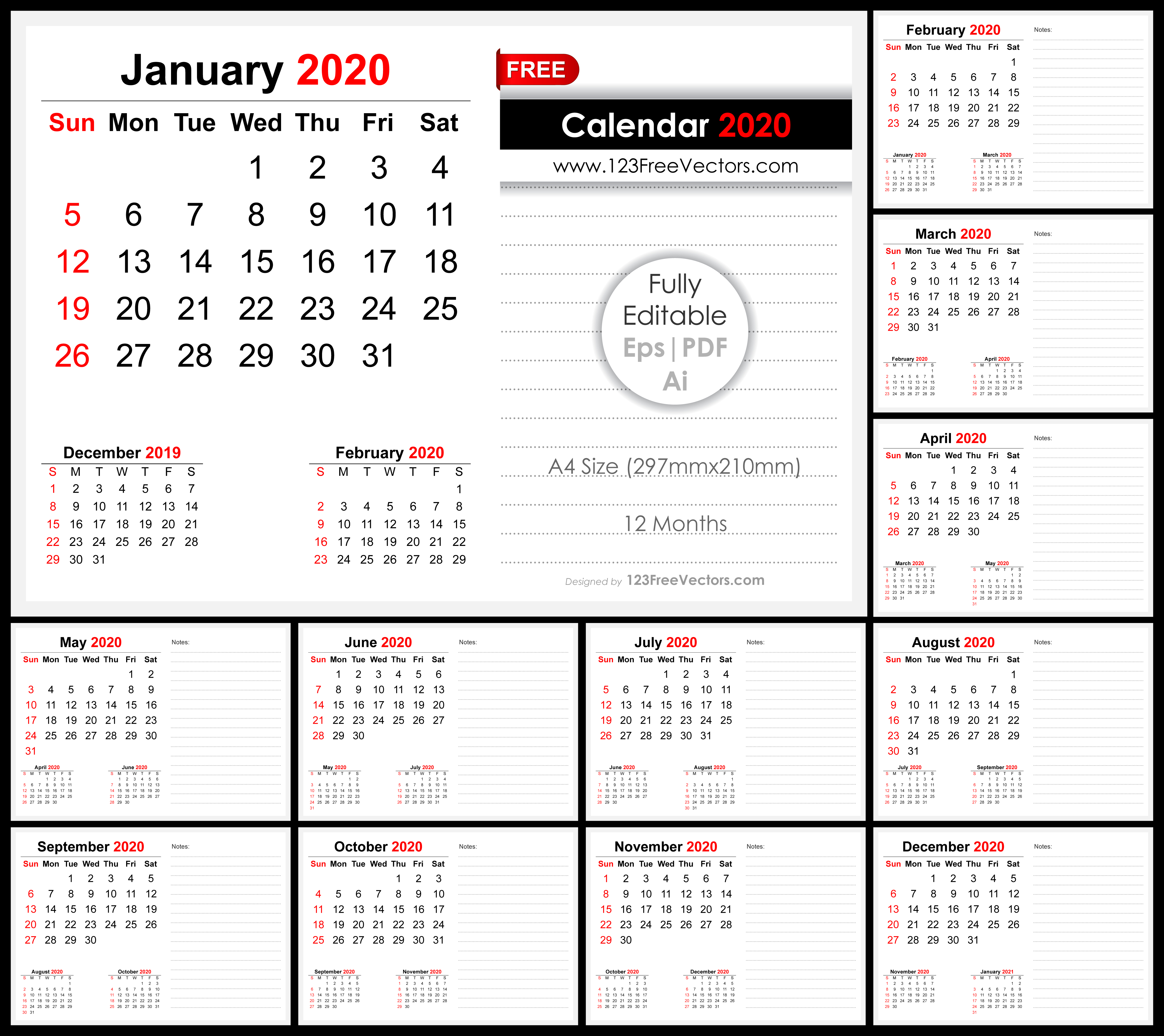 2020 Monthly Desk Calendar Design