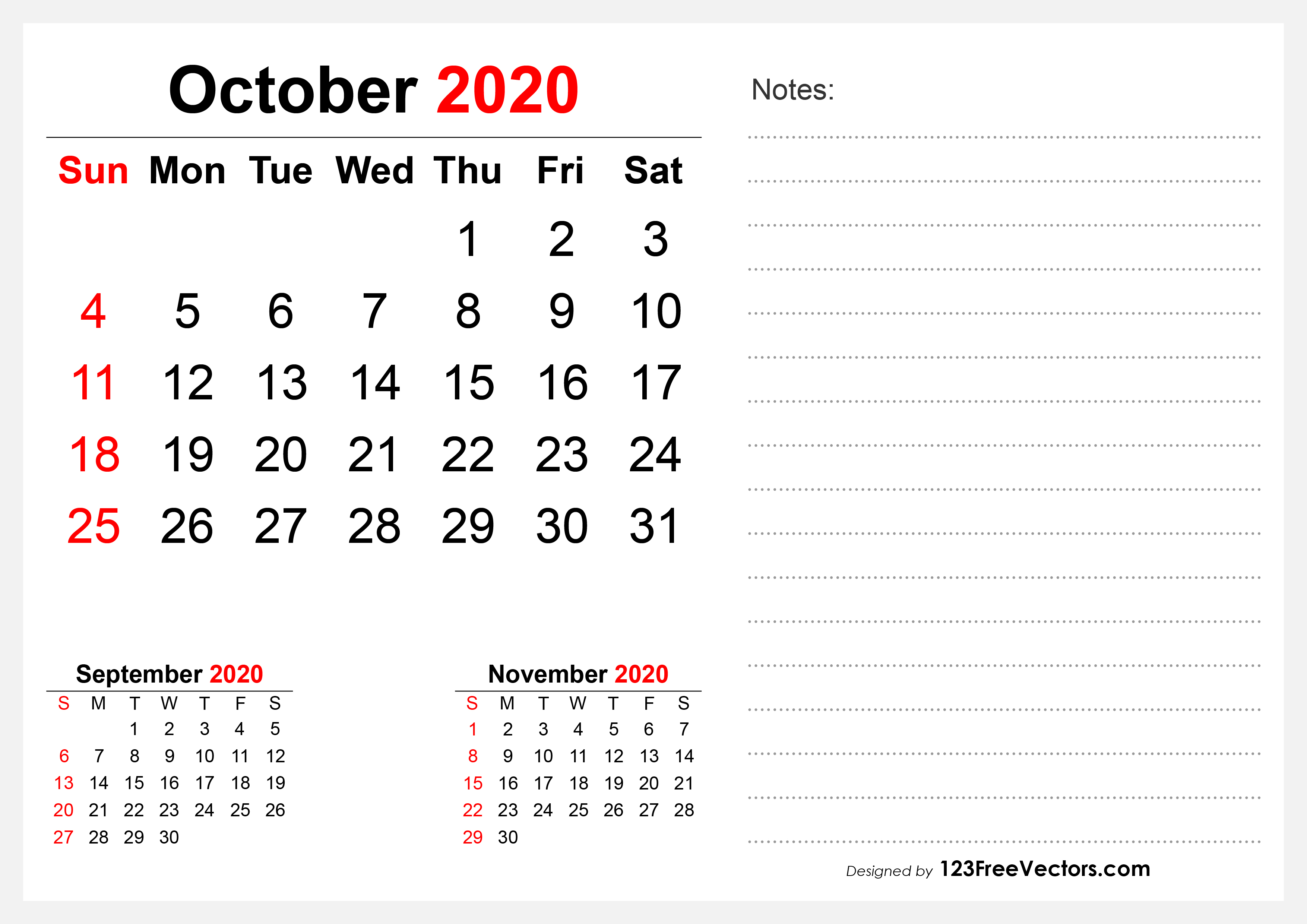 Free 2020 October Desk Calendar Design