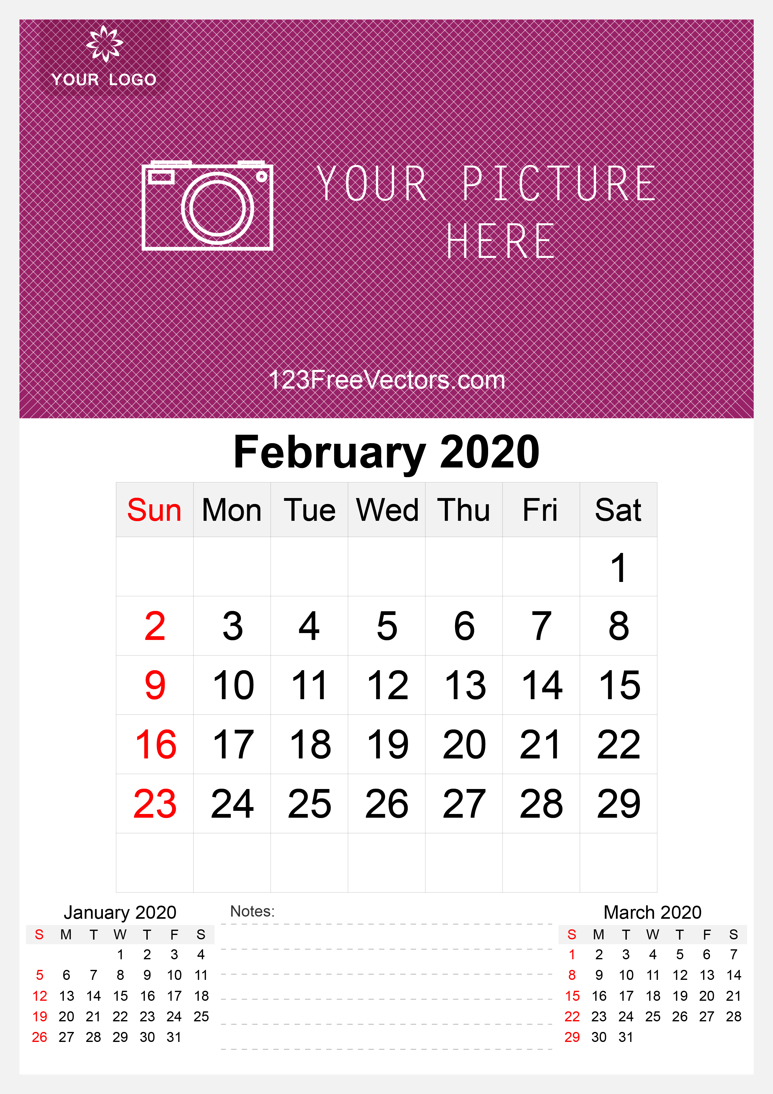 February Calendar Template from files.123freevectors.com