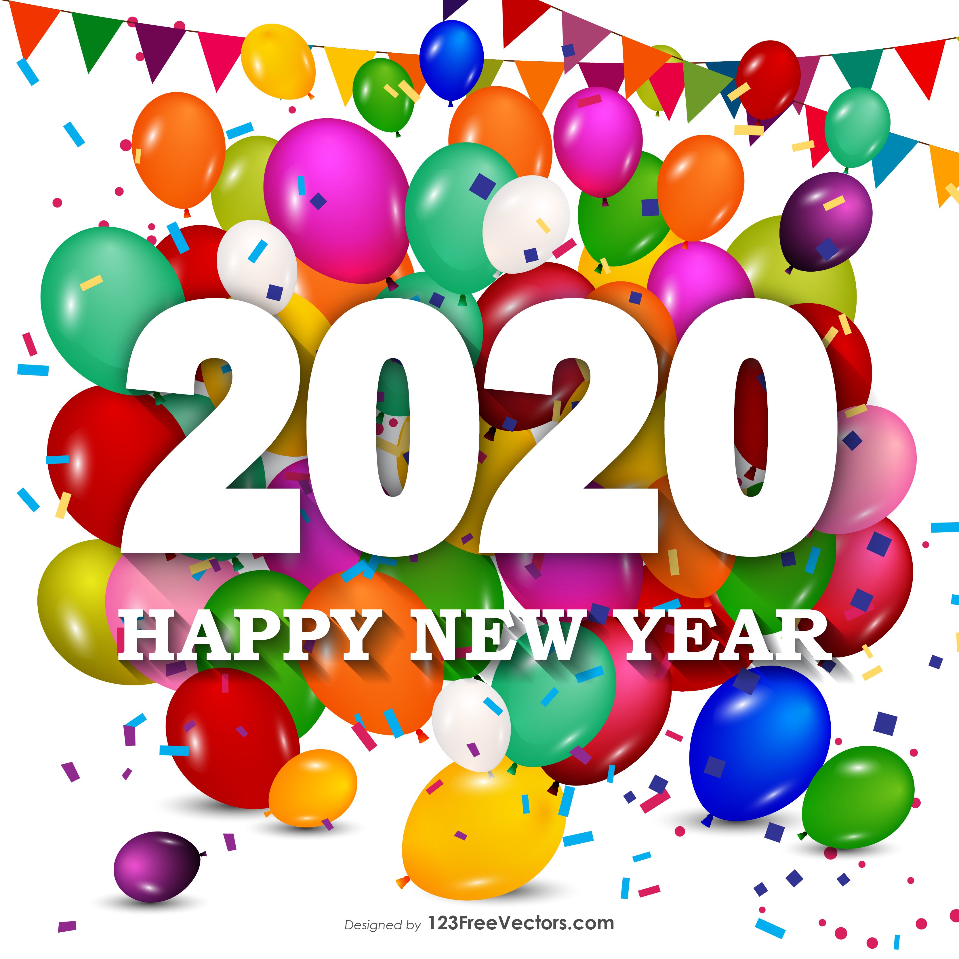 Free Happy New Year Colorful Balloons Background