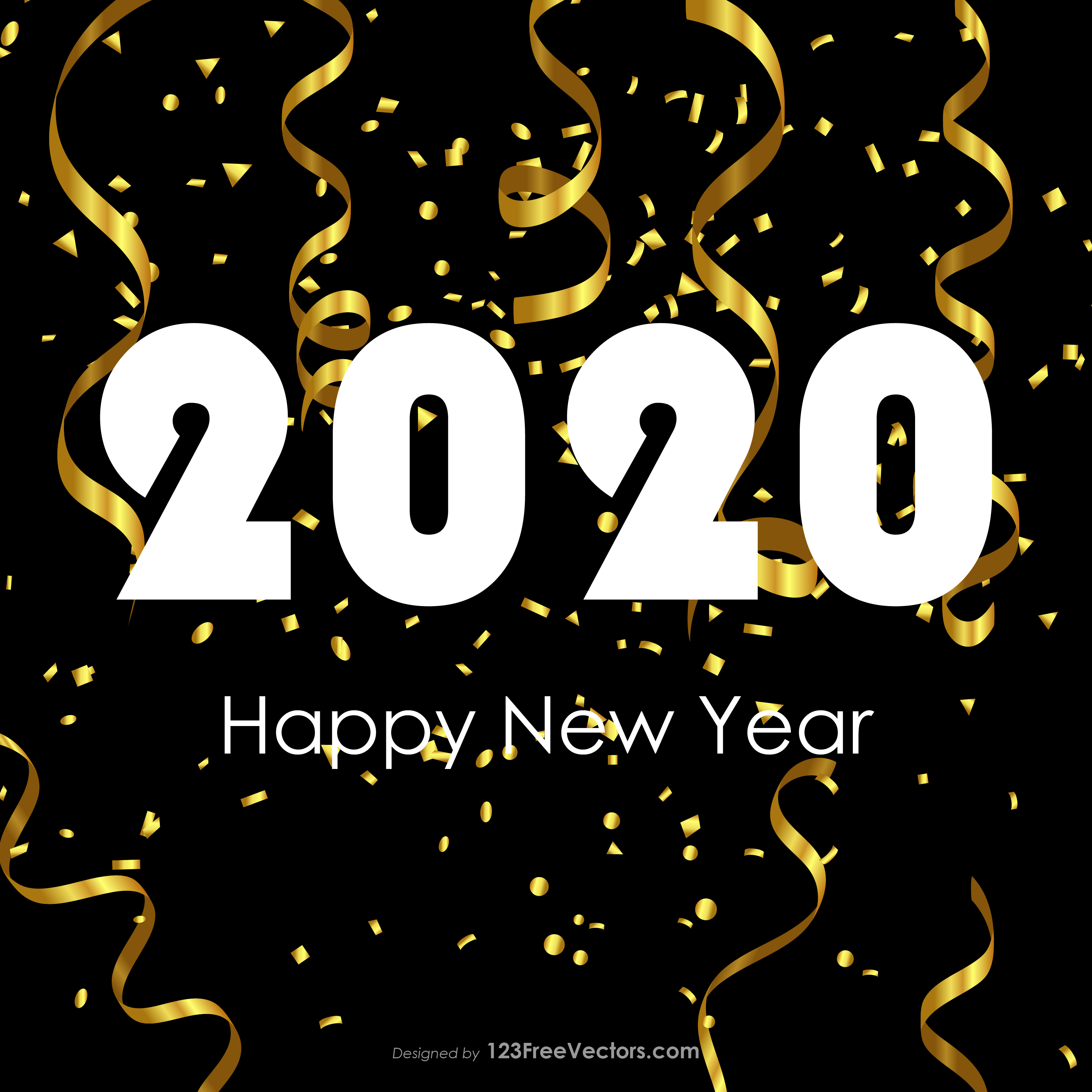 Free Happy New Year 2020 Gold Streamer And Confetti Background