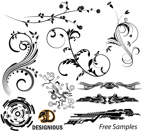 Free Vector Samples: Floral, Tech Shapes and Tribal Designs