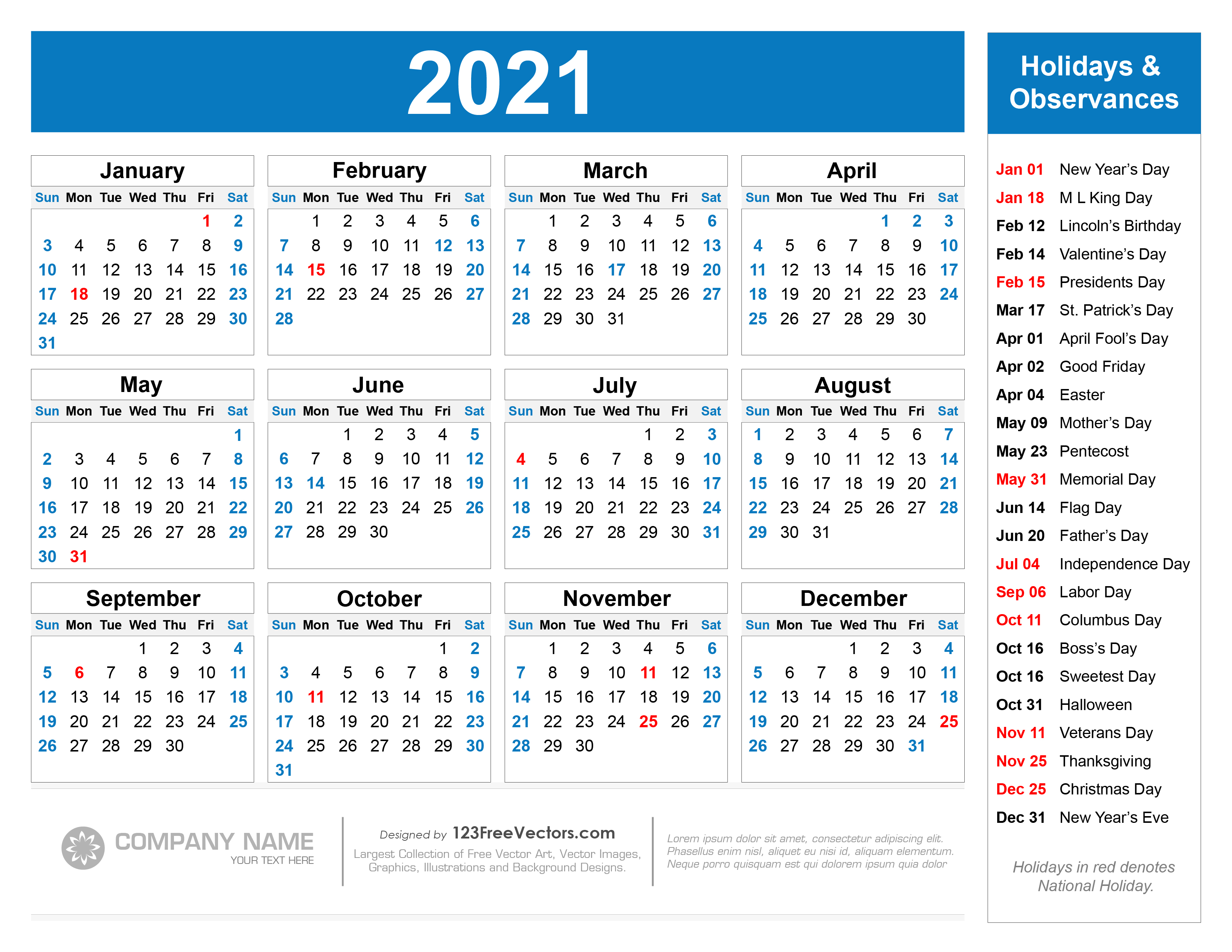 2021 Monthly Calendar With Holidays Calendar Printabl 4273