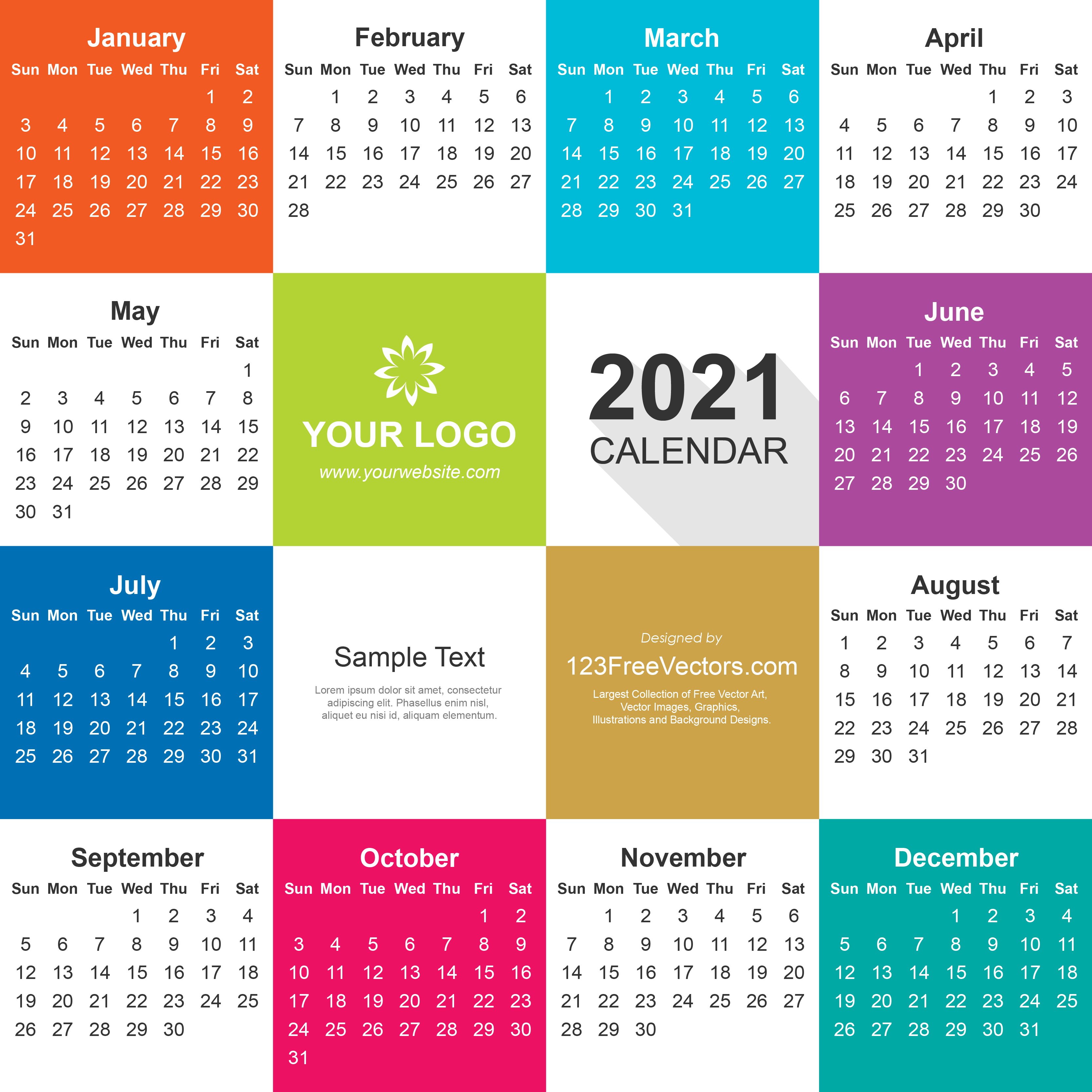 Free 2021 Calendar Illustrator File