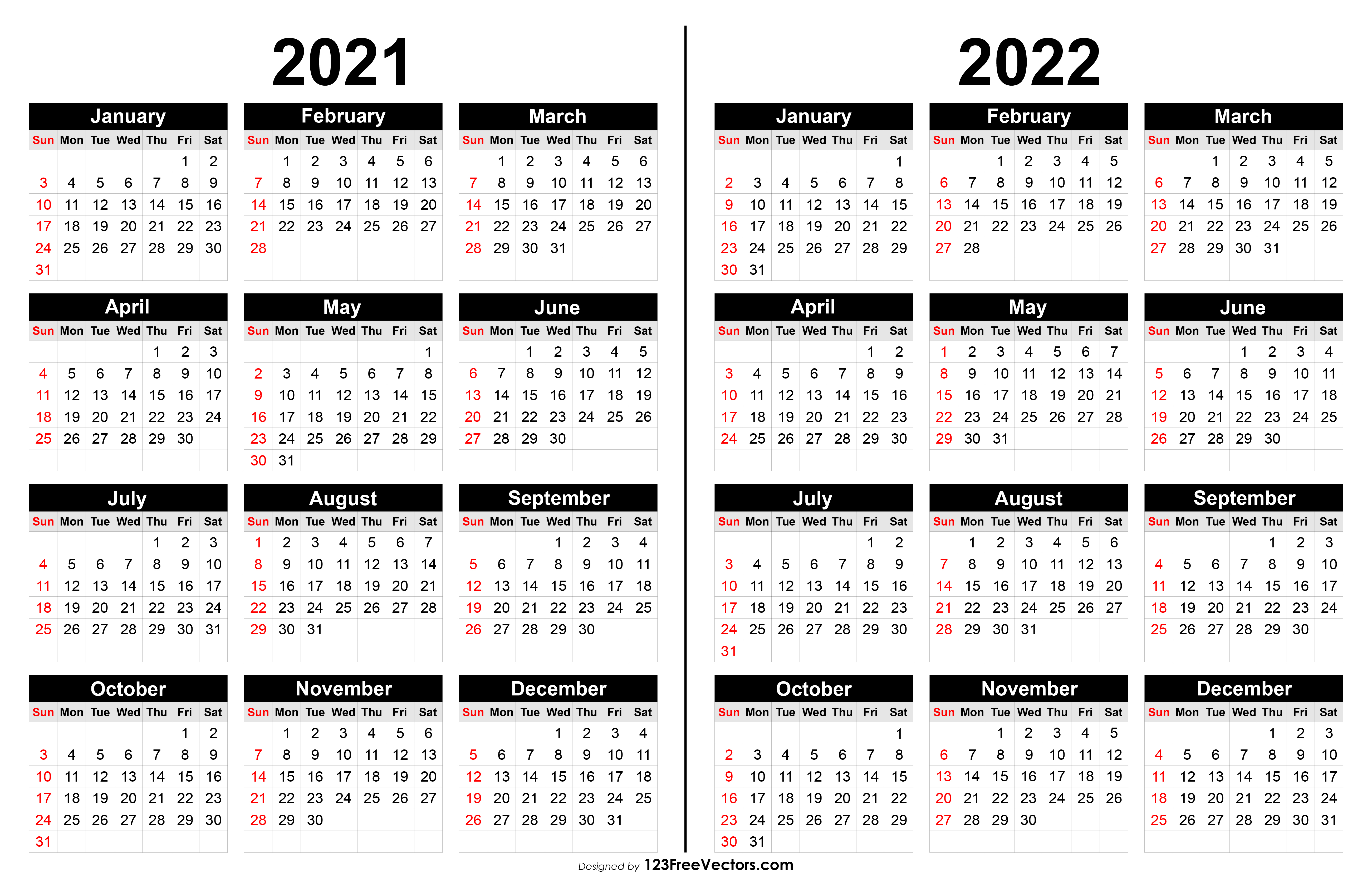 2021 Calendar 2022 Free 2021 And 2022 Calendar Printable