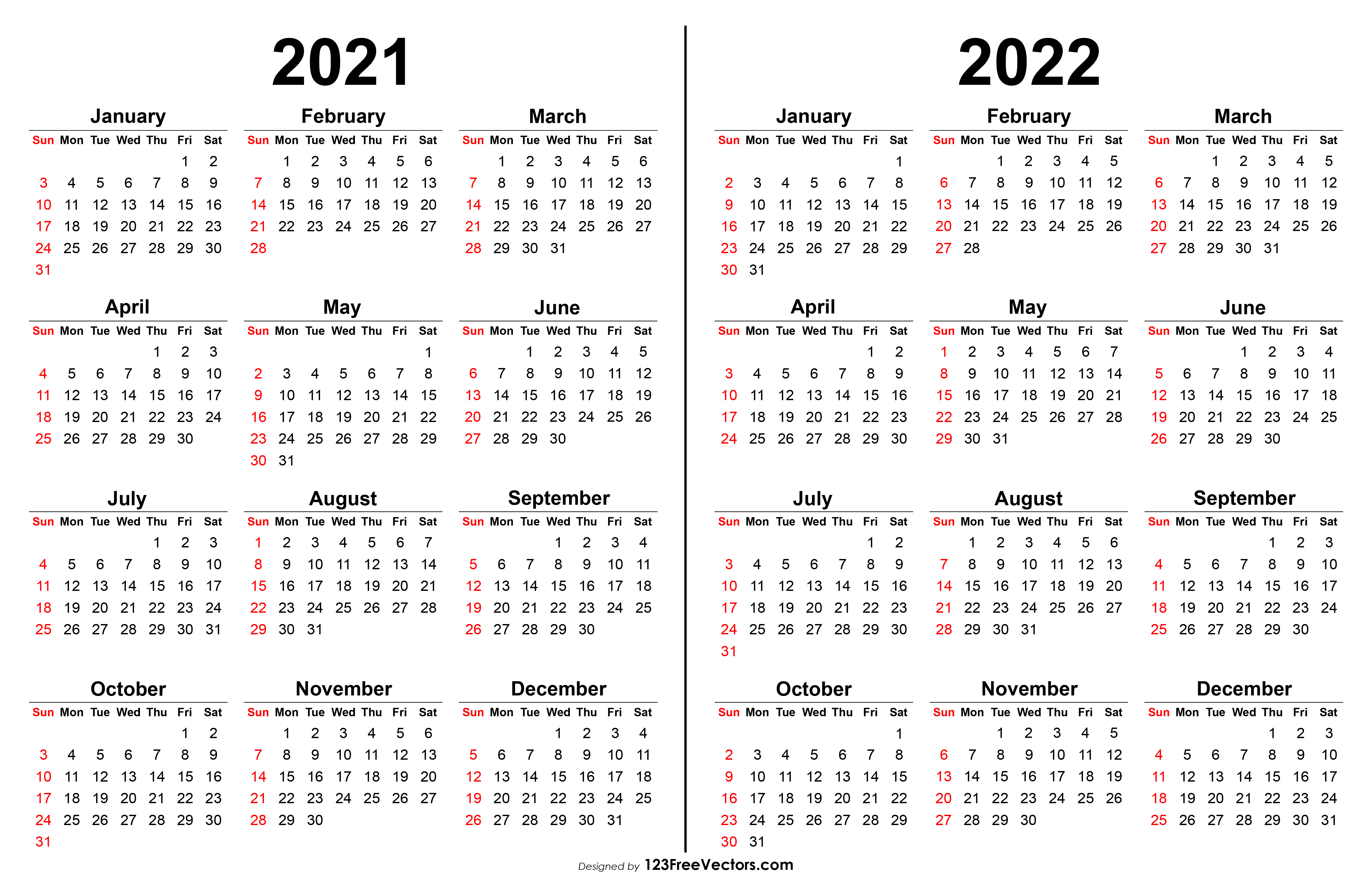 2021 Calendar 2022 Printable Pdf.Free 2021 2022 Calendar