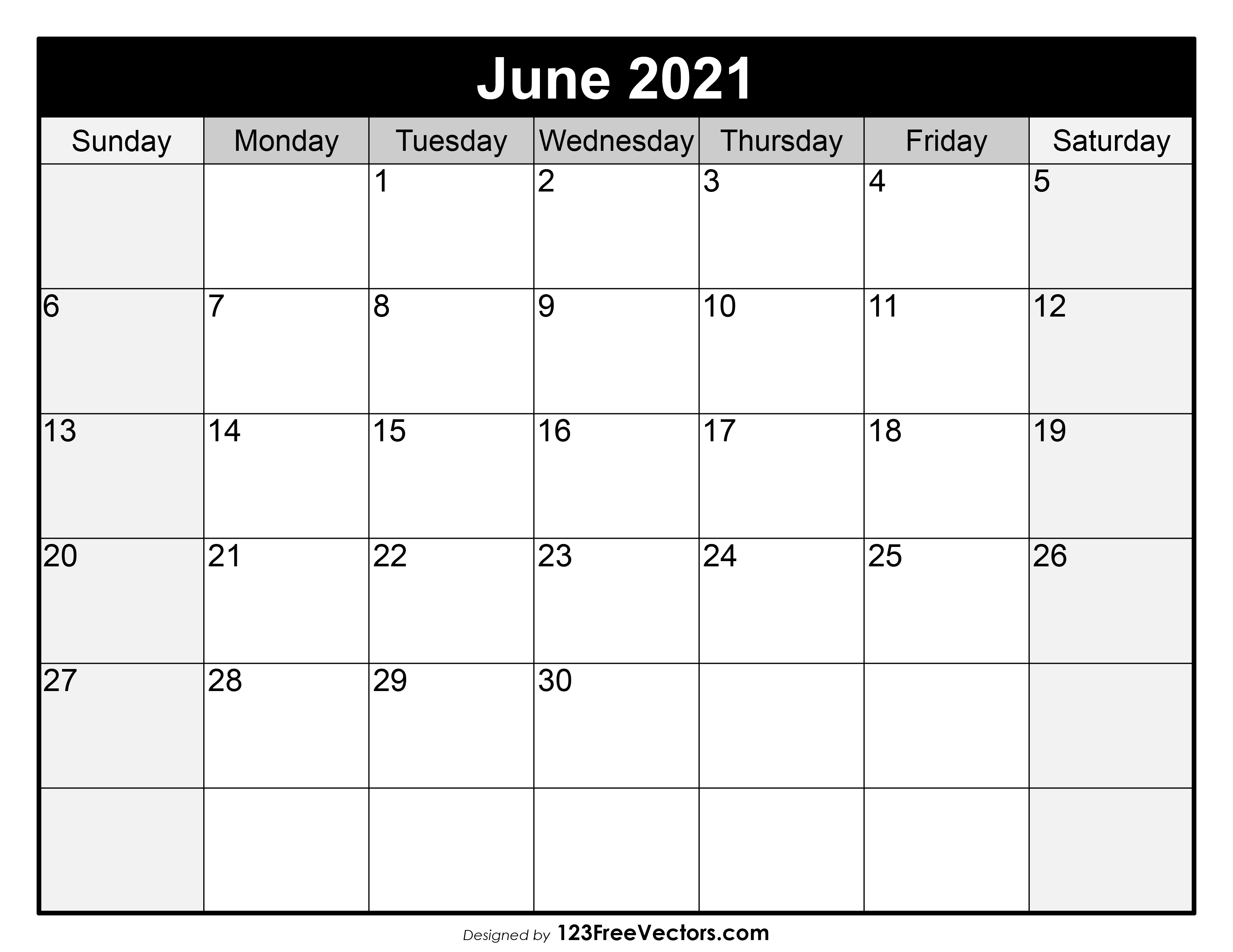 Free Blank June Calendar 2021