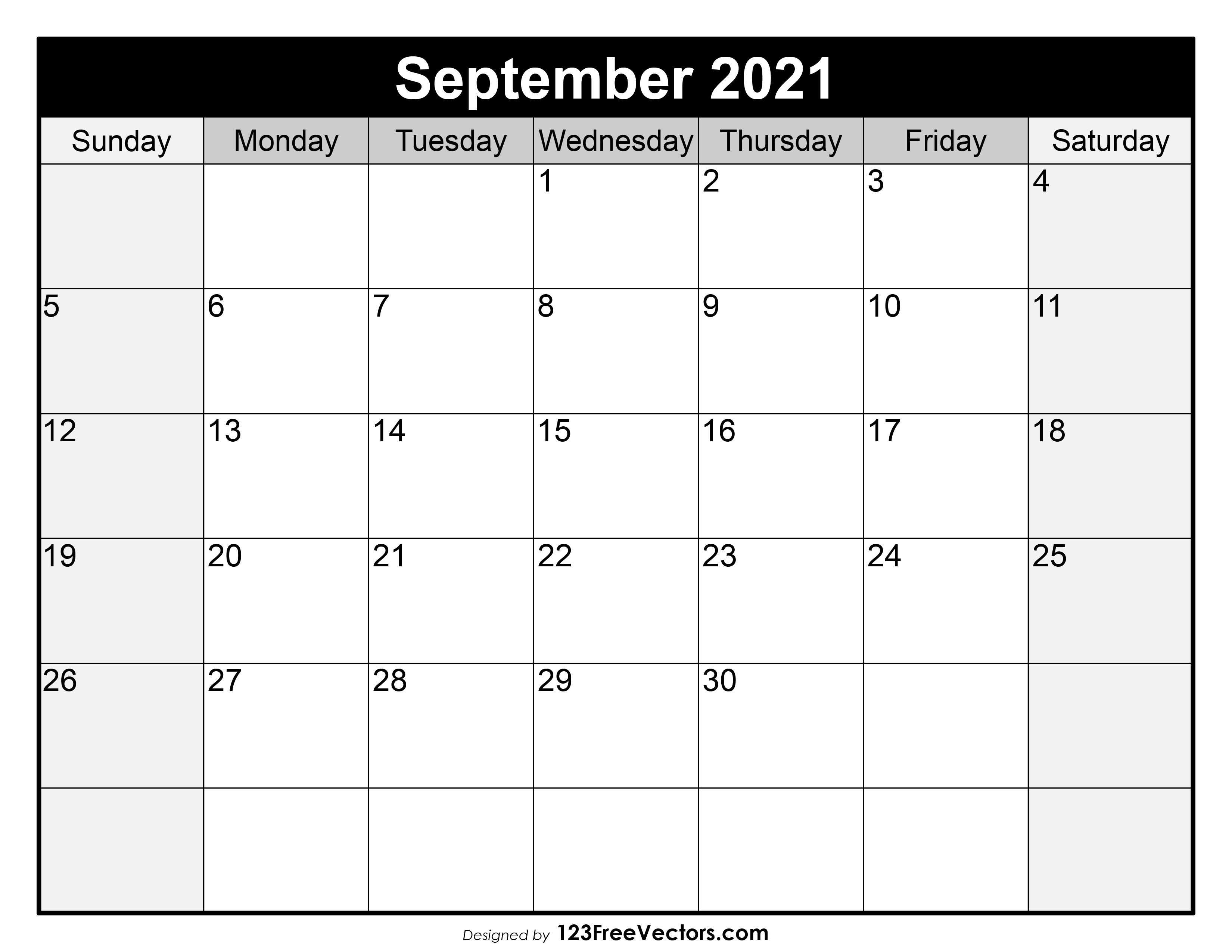 Free Blank September Calendar 2021