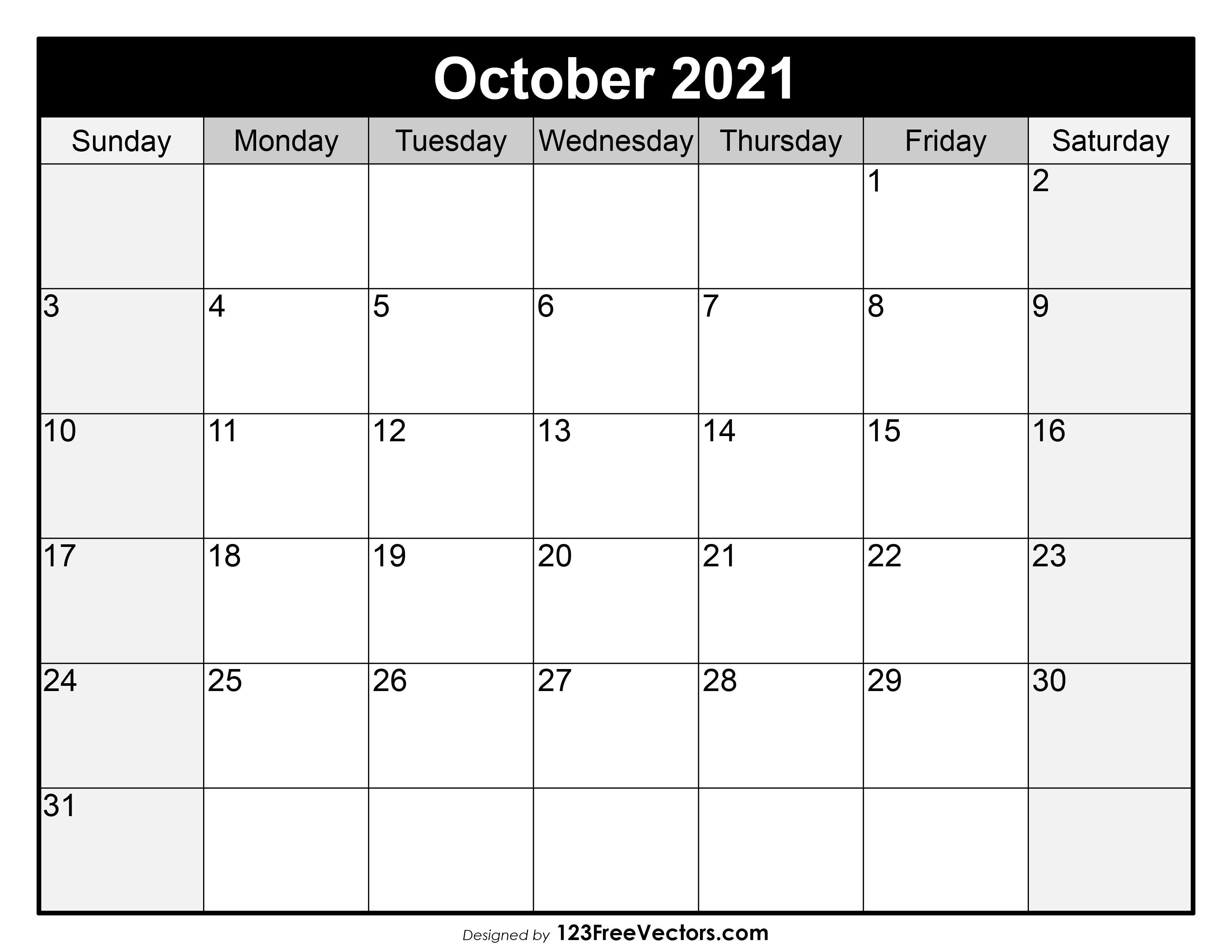 Free Blank October Calendar 2021