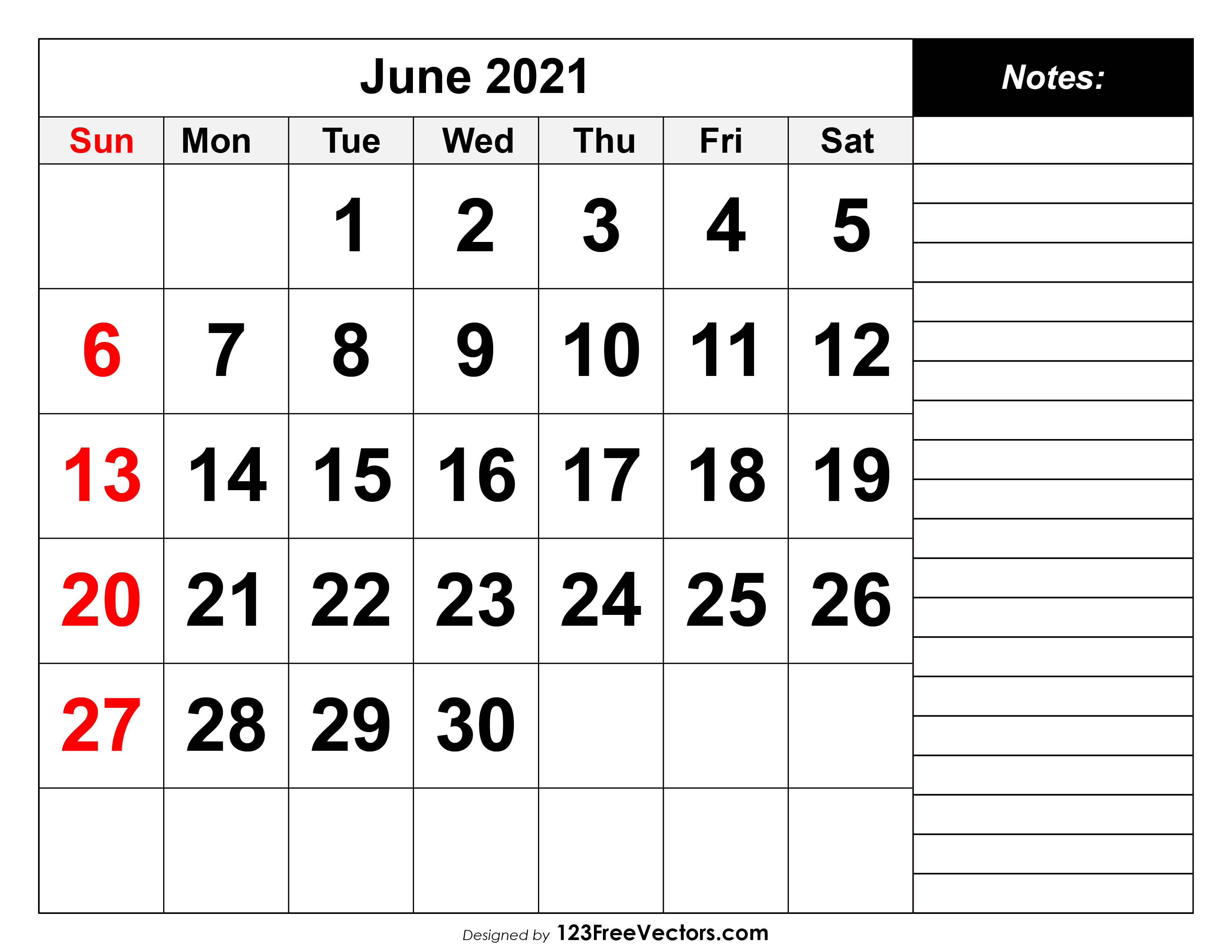Free June 2021 Printable Calendar