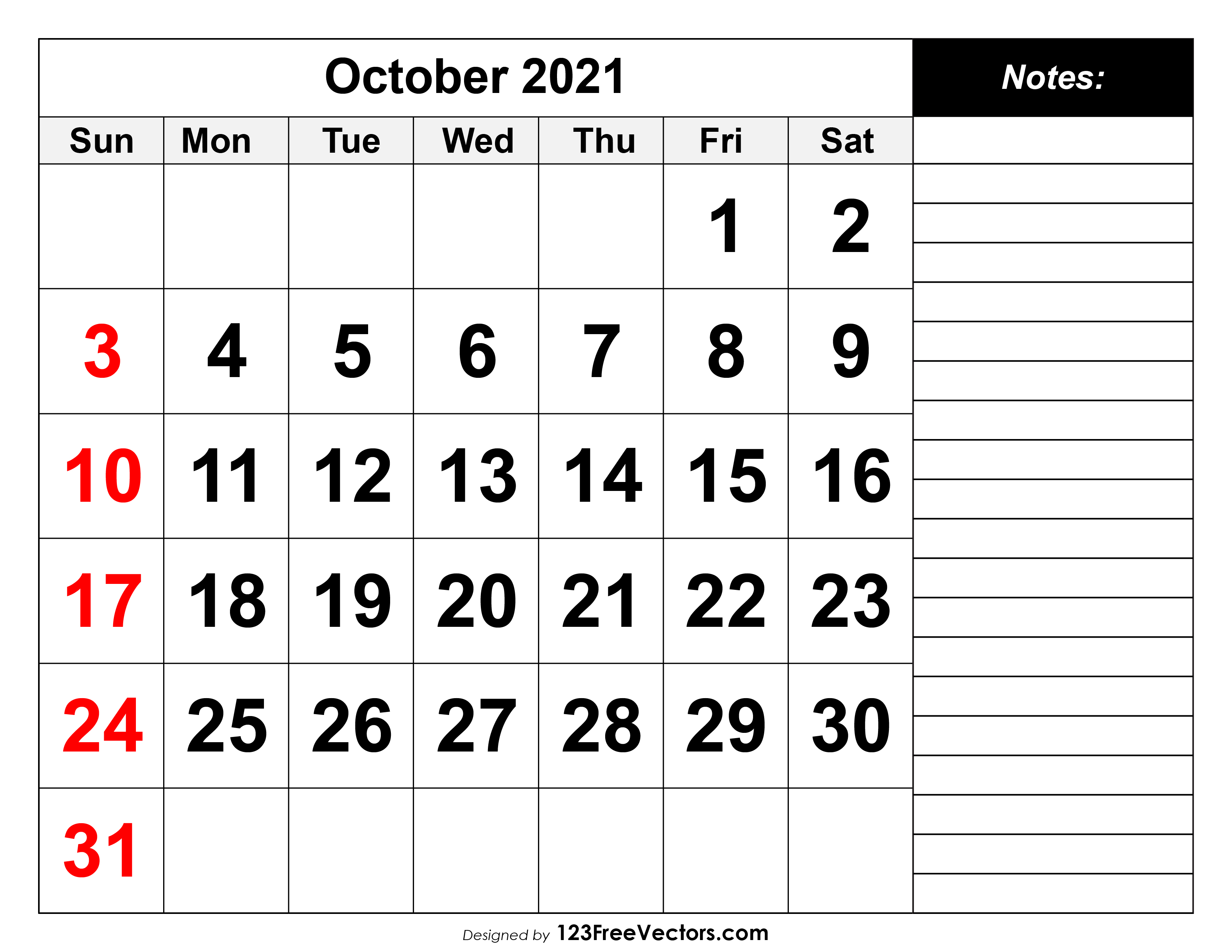 Free October 2021 Printable Calendar