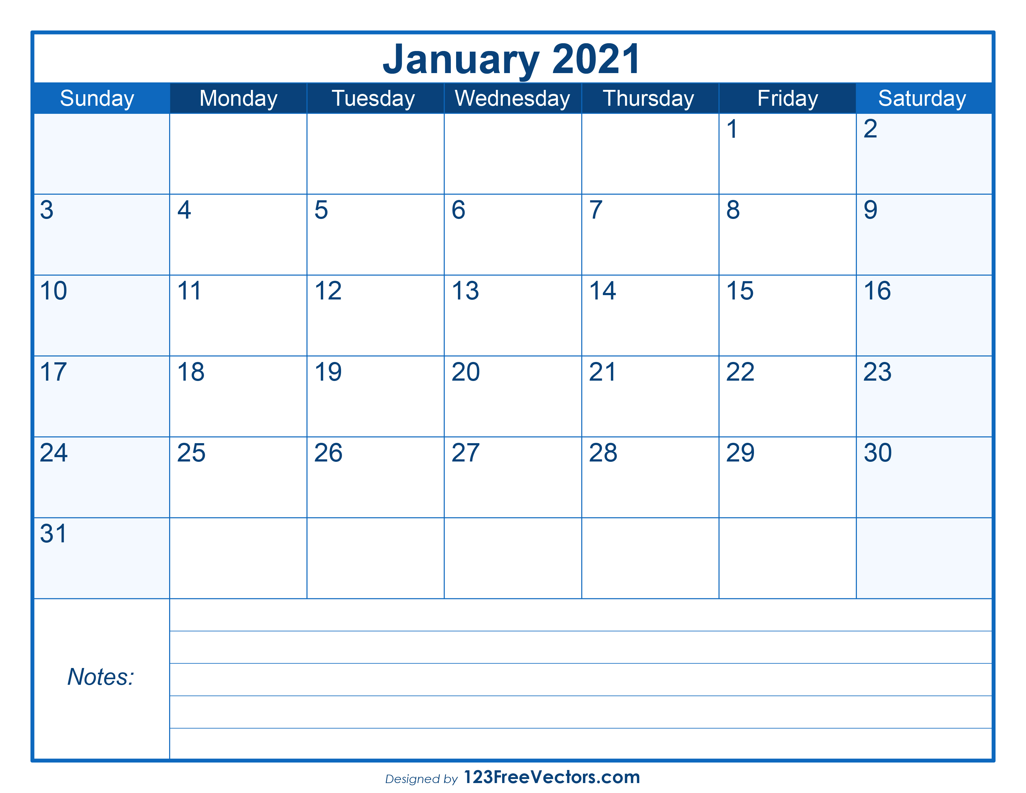 Free Blank Printable January Calendar 2021
