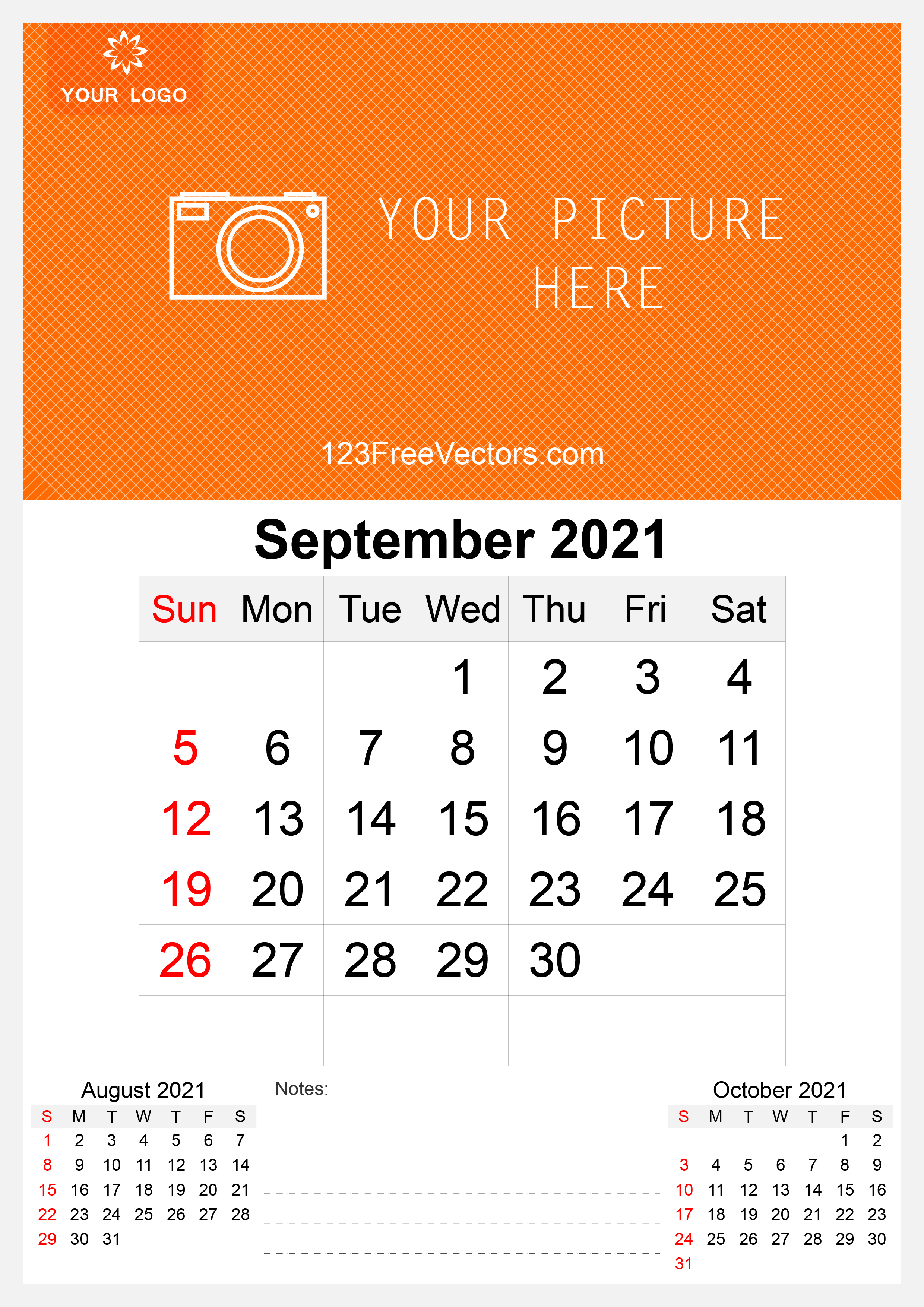 Free 2021 September Wall Calendar Template Free