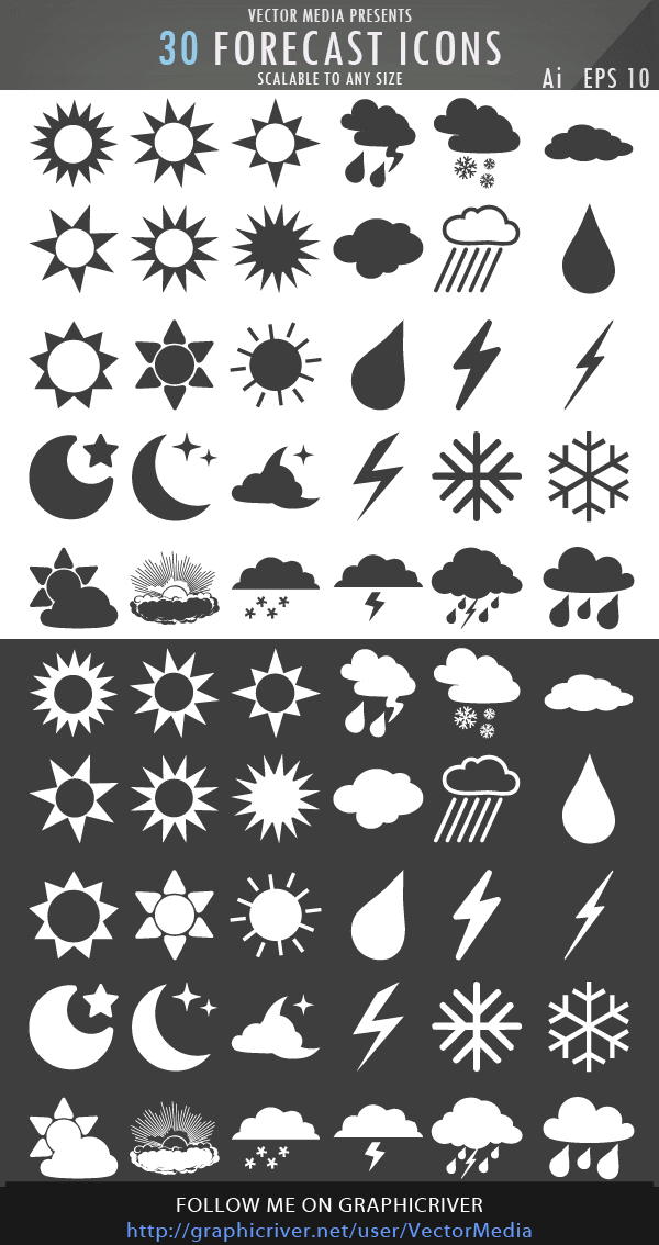 30 Weather Forecast Icons Free Vector
