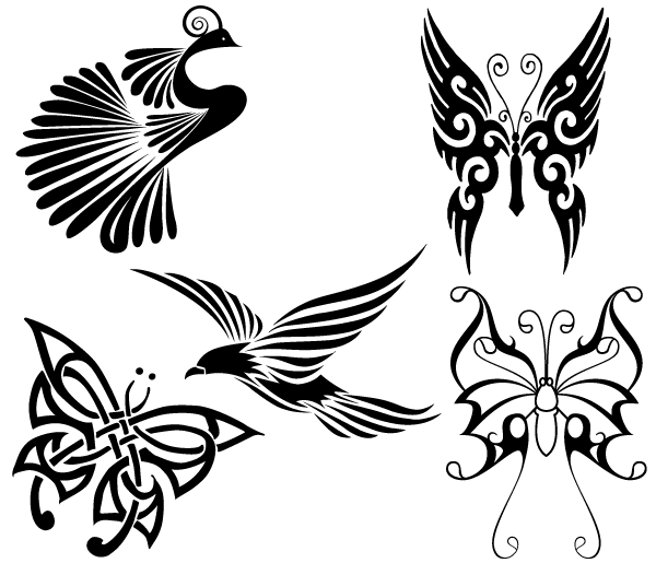Free Tribal Birds and Butterflies Vector